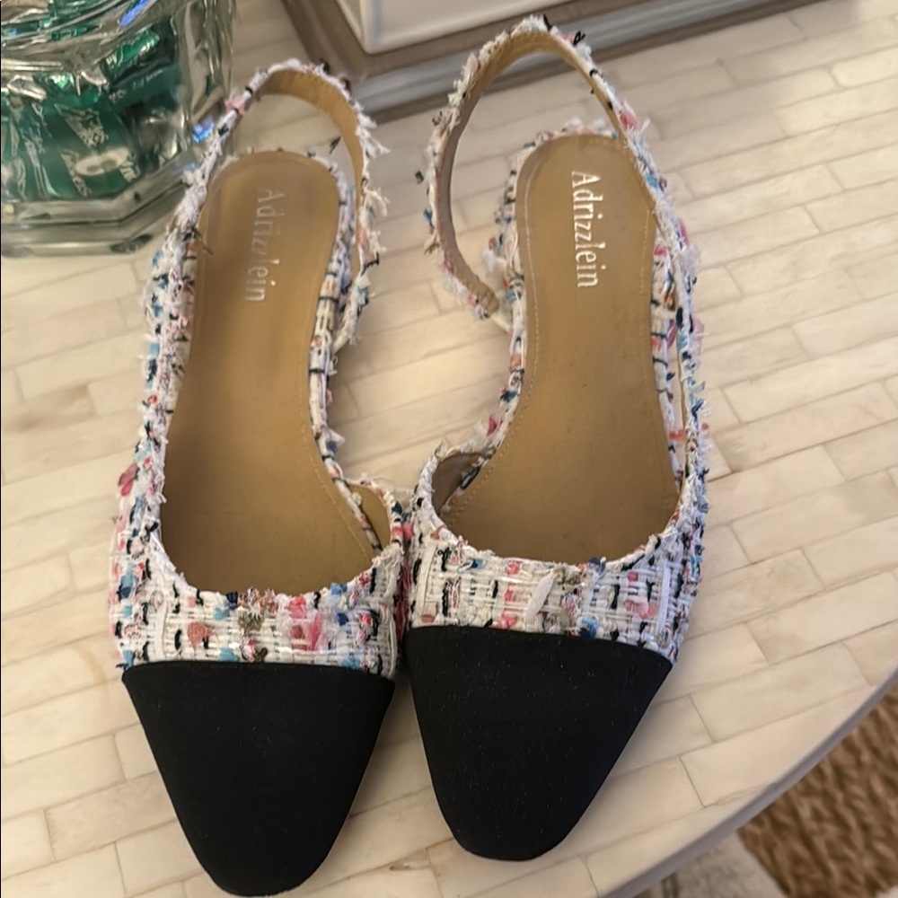 Multicolor Tweed Slingbacks